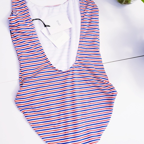 $195 NEW ANTROPOLOGIE x ONIA One Piece Red Blue S M Floral Striped Slim Fitted - Picture 6 of 11